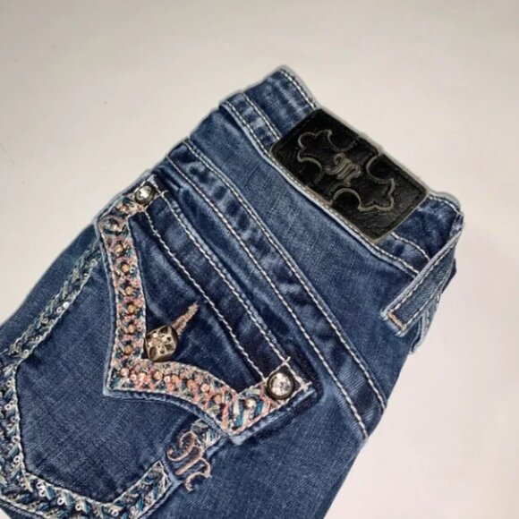 Miss Me Women's Blue Embellished Sequins Mid Rise Jeans 25x30 0419 Women’s Jeans - Picture 8 of 12